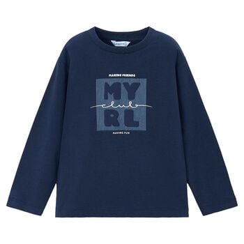 Boys Navy Blue Logo Long Sleeve Top