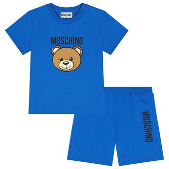 Blue Teddy Bear Logo Shorts Set