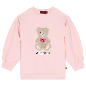 Girls Pink Teddy Bear Logo Sweatshirt
