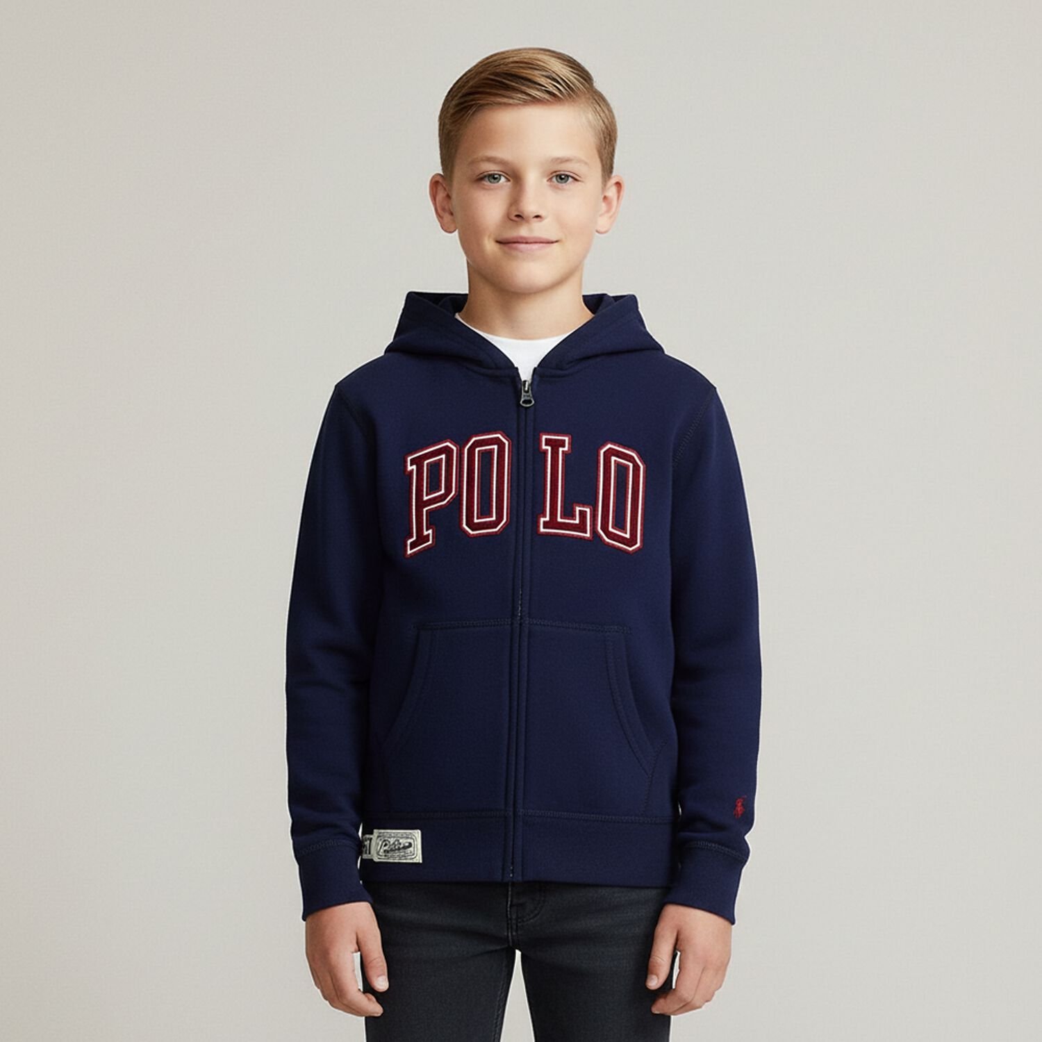 Boys Navy Logo Zip Up Top, 1, hi-res