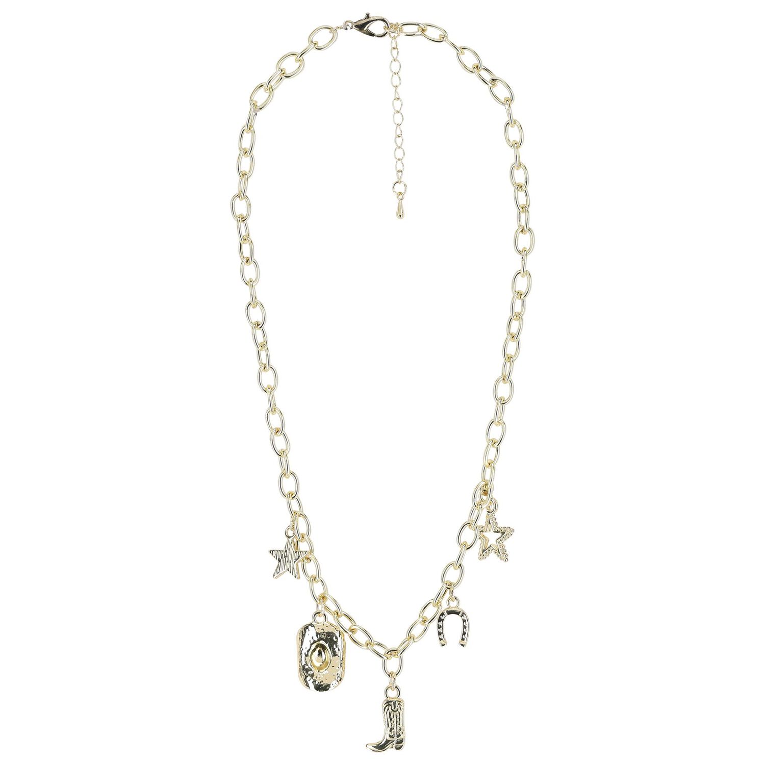 Girls Gold Metal Cowgirl Charm Necklace, 1, hi-res