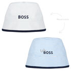 Baby Boys Blue & White Reversible Bucket Hat, 1, hi-res