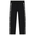 Girls Black Glittery Joggers, 1, hi-res