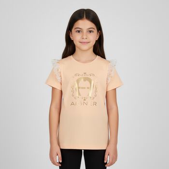 تيشيرت بالشعار باللون الزهرى والذهبى للبنات