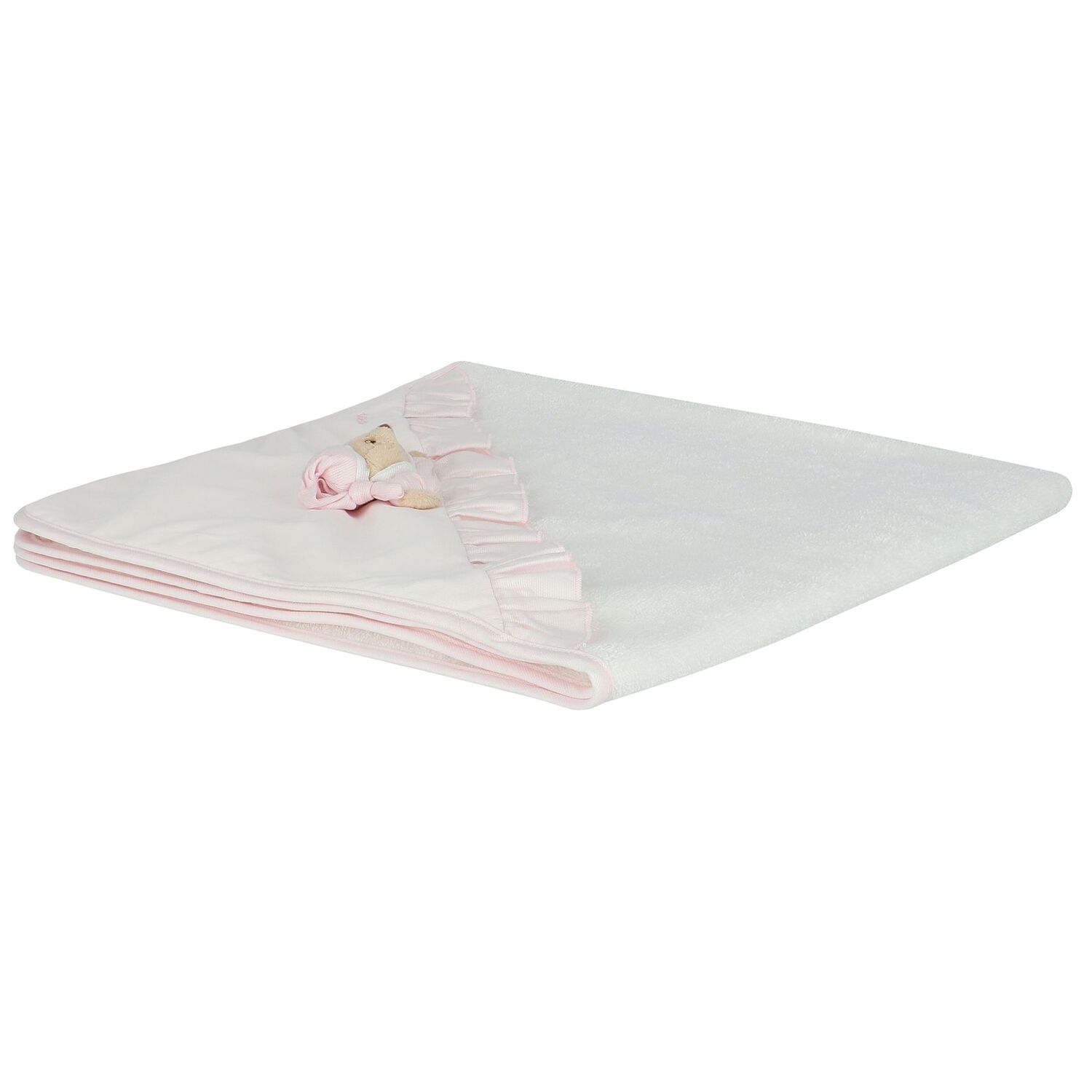 Baby Girls White & Pink Teddy Bear Hooded Towel, 2, hi-res