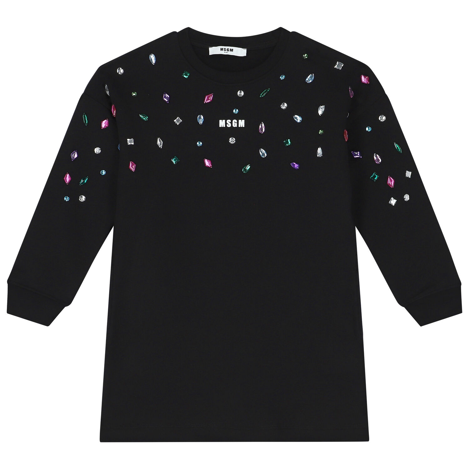 Girls Black Logo Embellished Dress, 1, hi-res
