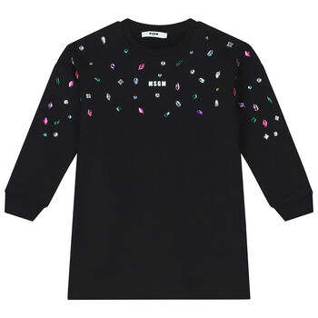 Girls Black Logo Embellished Dress