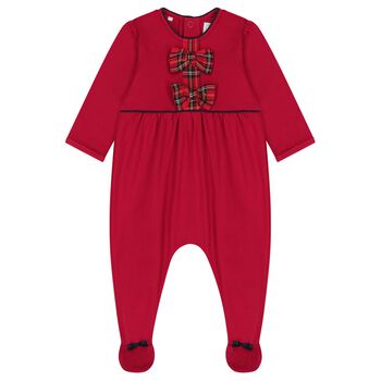 Baby Girls Red Tartan Bows Babygrow