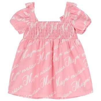 فستان بنات بالشعار باللون الوردى