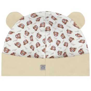 White & Beige Teddy Bear Logo Baby Hat