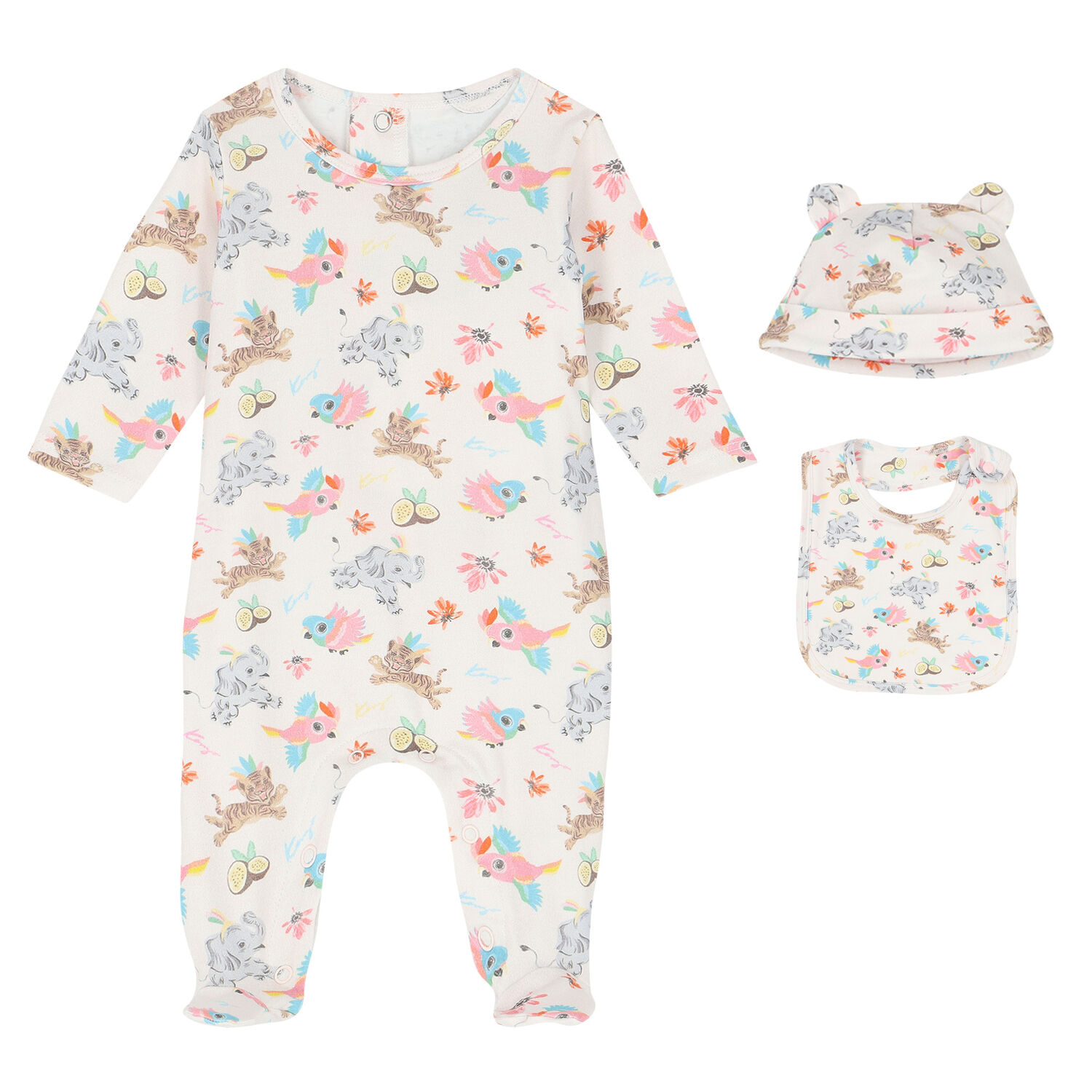 Baby Girls Pink Animals Babygrow, 2, hi-res