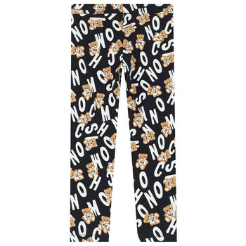 Girls Black Teddy Bear Logo Leggings