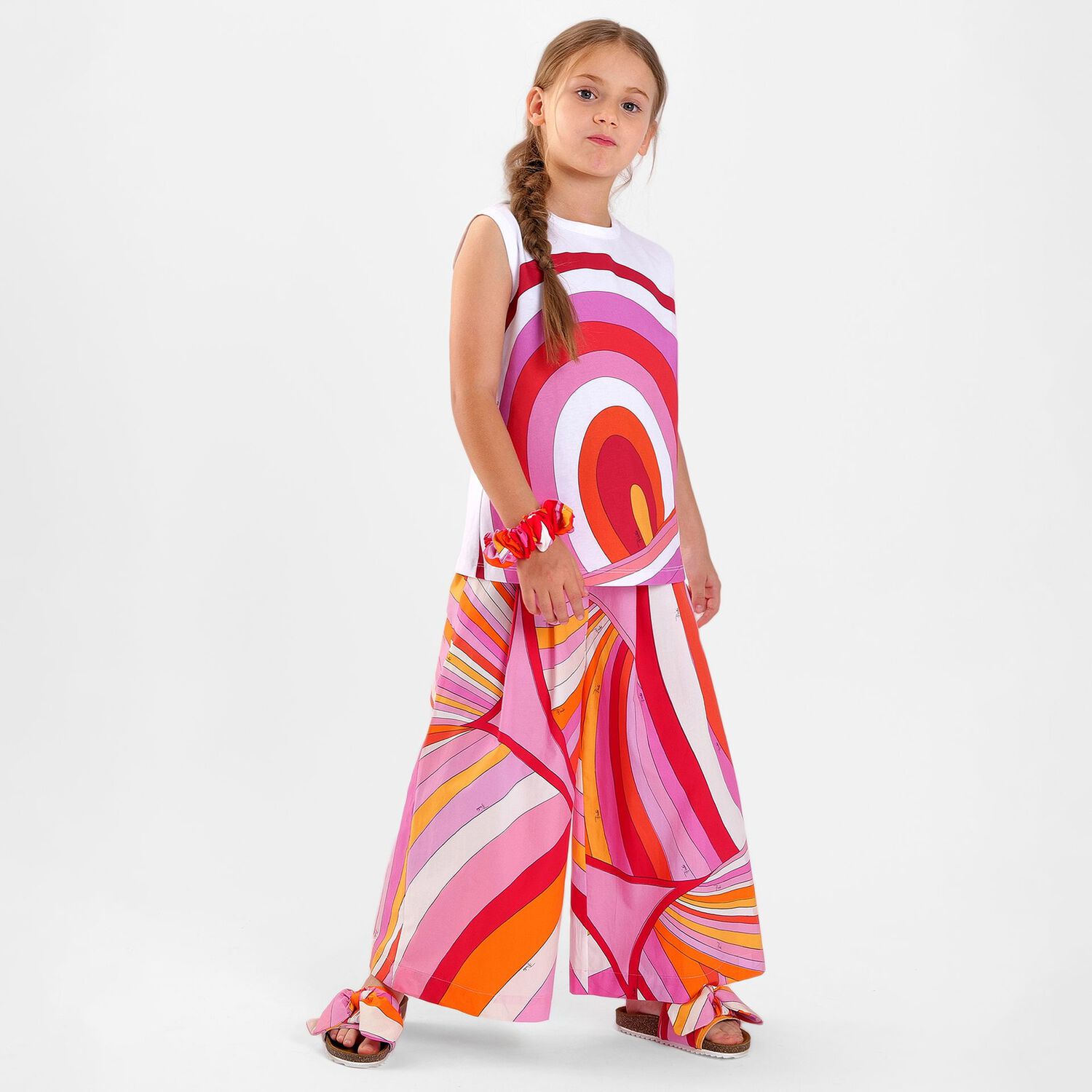 Girls Pink & Orange Onde Trousers, 1, hi-res
