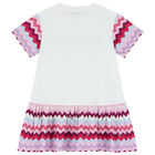 Girls White & Purple & Pink Logo Zigzag Dress, 2, hi-res