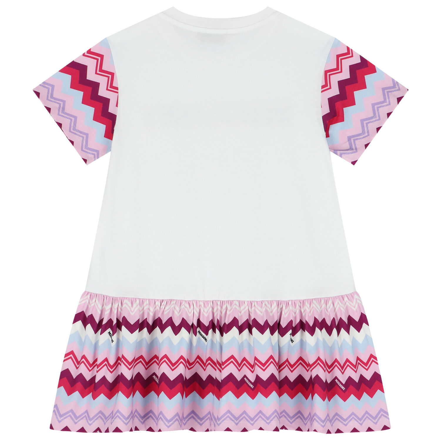 Girls White & Purple & Pink Logo Zigzag Dress, 2, hi-res