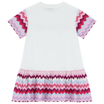 Girls White & Purple & Pink Logo Zigzag Dress
