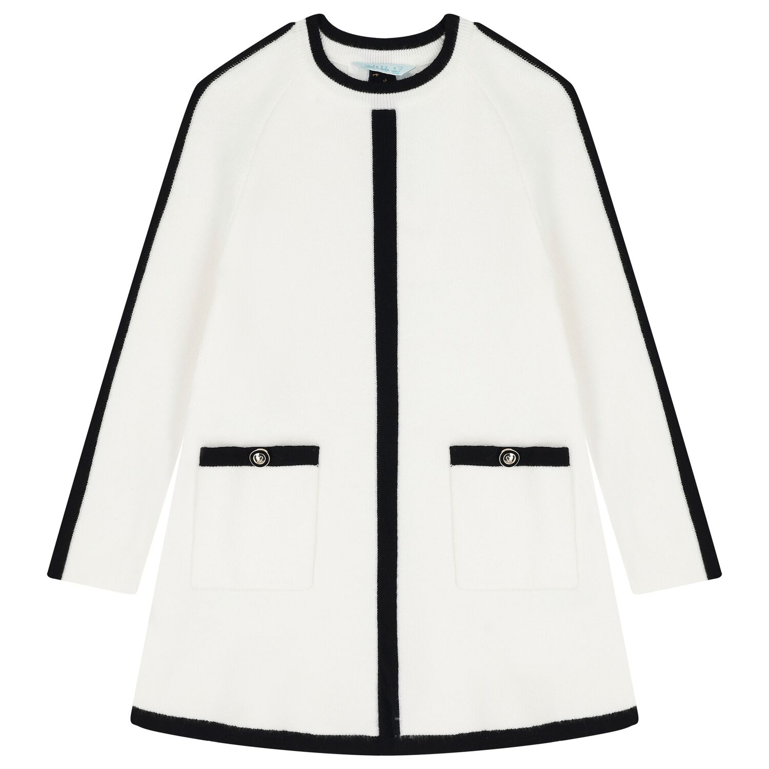 Girls Ivory & Black Knitted Dress, 1, hi-res