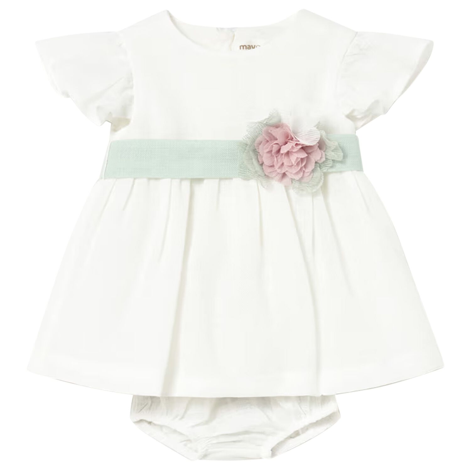 Baby Girls Ivory & Green Flower Dress Set, 1, hi-res
