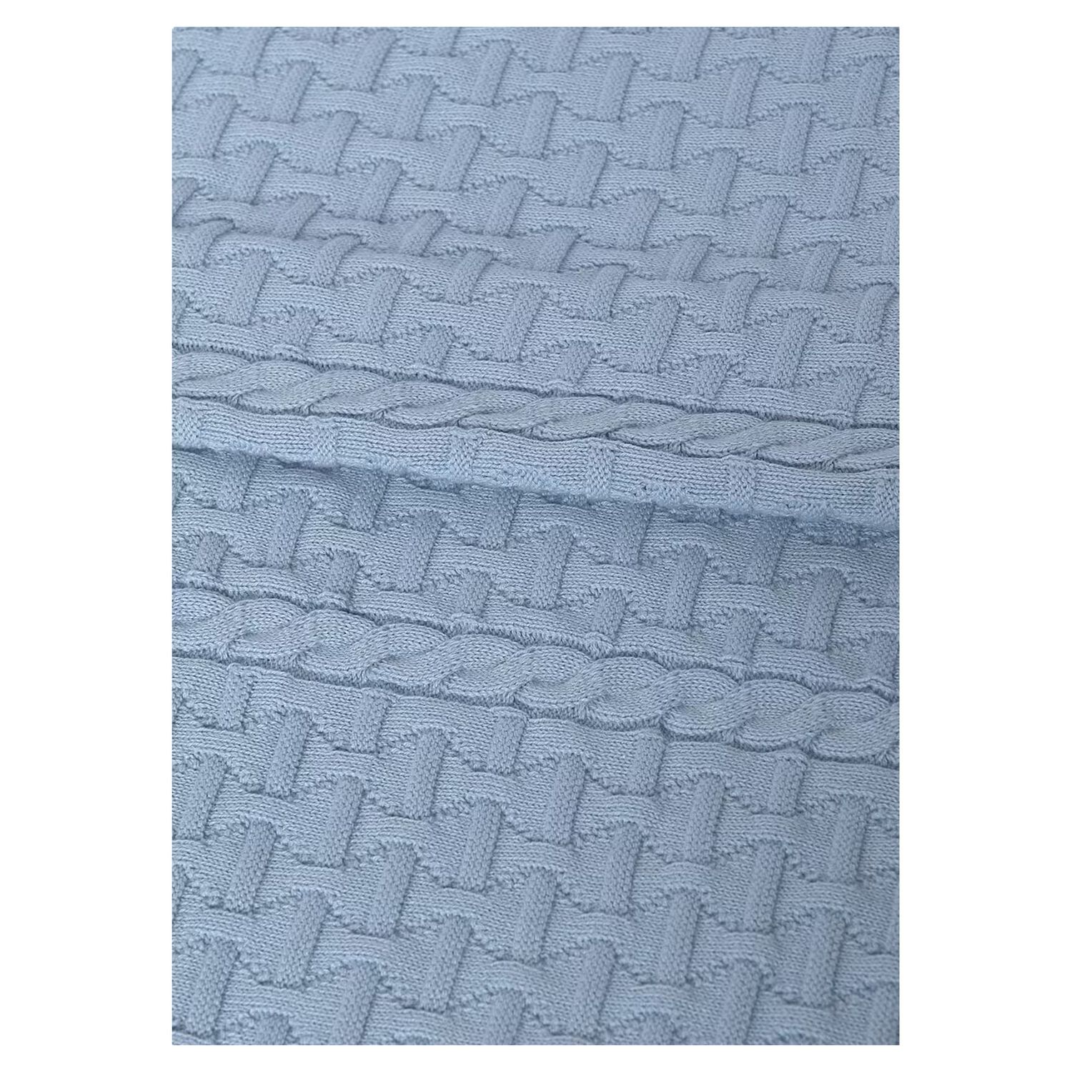Baby Boys Blue Cable Knit Blanket, 3, hi-res