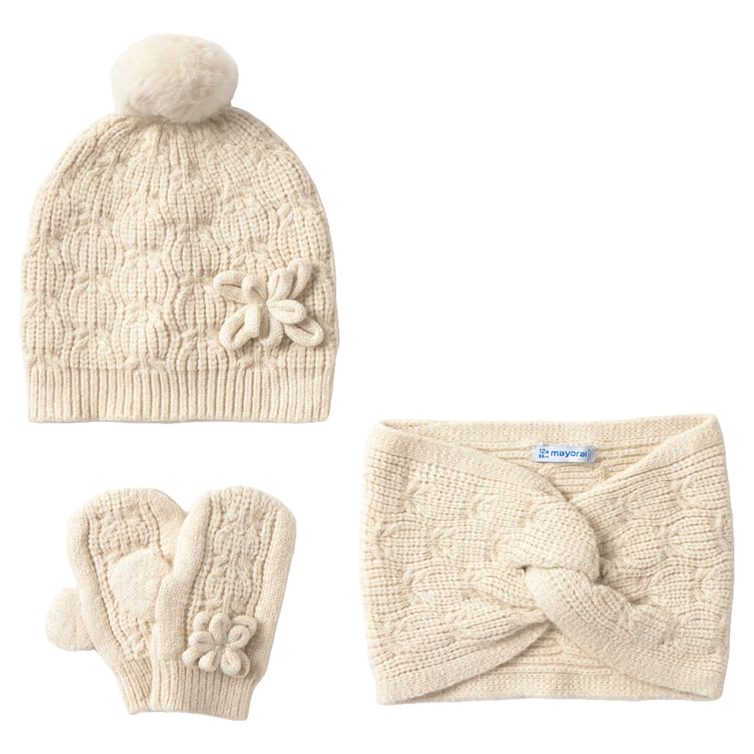 Younger Girls Ivory Knitted 3 Piece Set, 1, hi-res