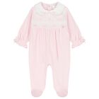Baby Girls Pink Bow Babygrow, 1, hi-res