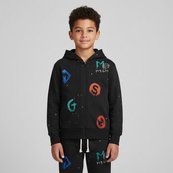 بنطلون رياضي بالشعار باللون الأسود للأولاد 