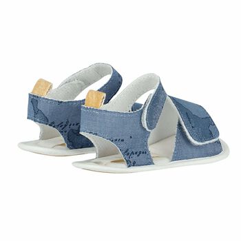 Baby Girls Blue & Beige Geo Map Pre Walker Sandals