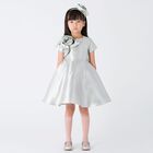 Girls Silver Rose Satin Dress, 1, hi-res