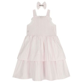 Girls Pink & White Stripe Dress Set