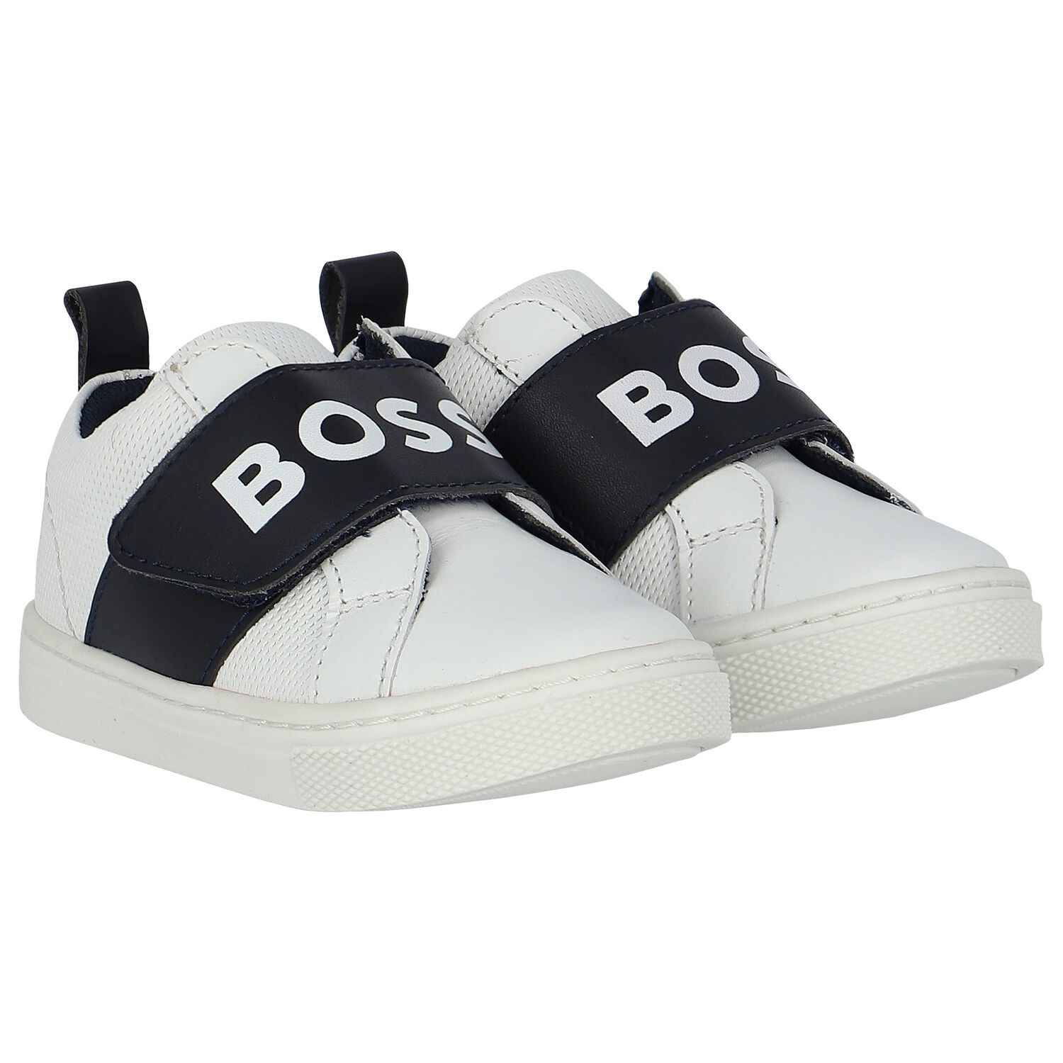 Boys White & Navy Blue Logo Trainers, 1, hi-res image number null