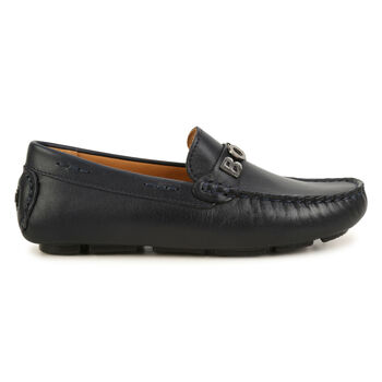 Boys Navy Blue Leather Loafers