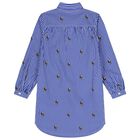 فستان بناتي مخطط باللونين الأزرق والأبيض بنقشة دب بولو, 1, hi-res