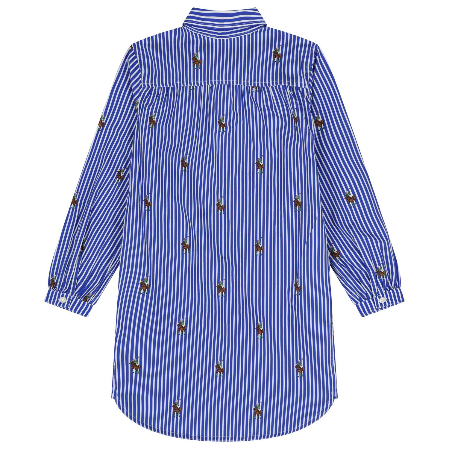 فستان بناتي مخطط باللونين الأزرق والأبيض بنقشة دب بولو, 1, hi-res