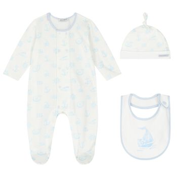 Baby Boys White & Blue Babygrow Gift Set