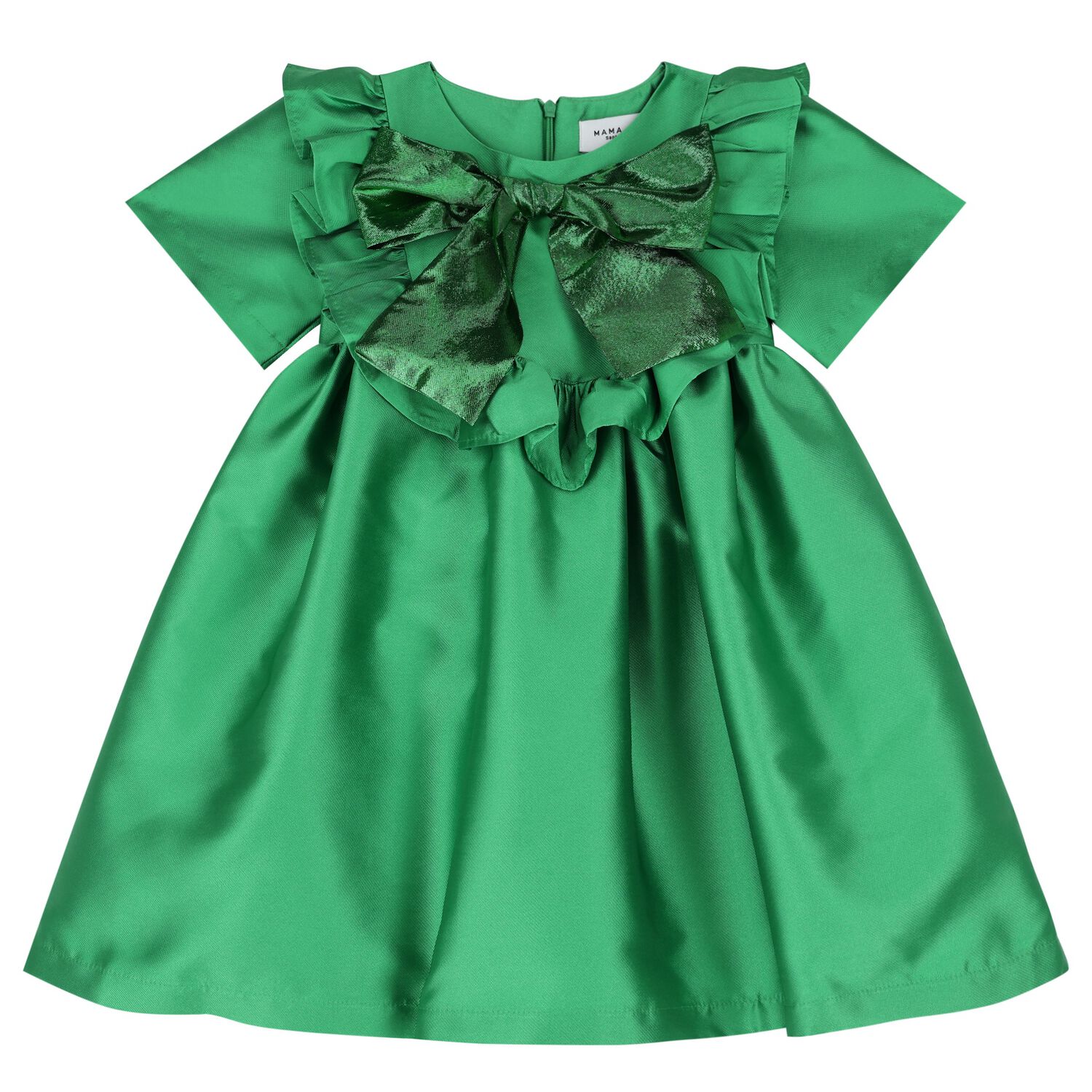 Girls Green Bow Satin Dress, 1, hi-res image number null