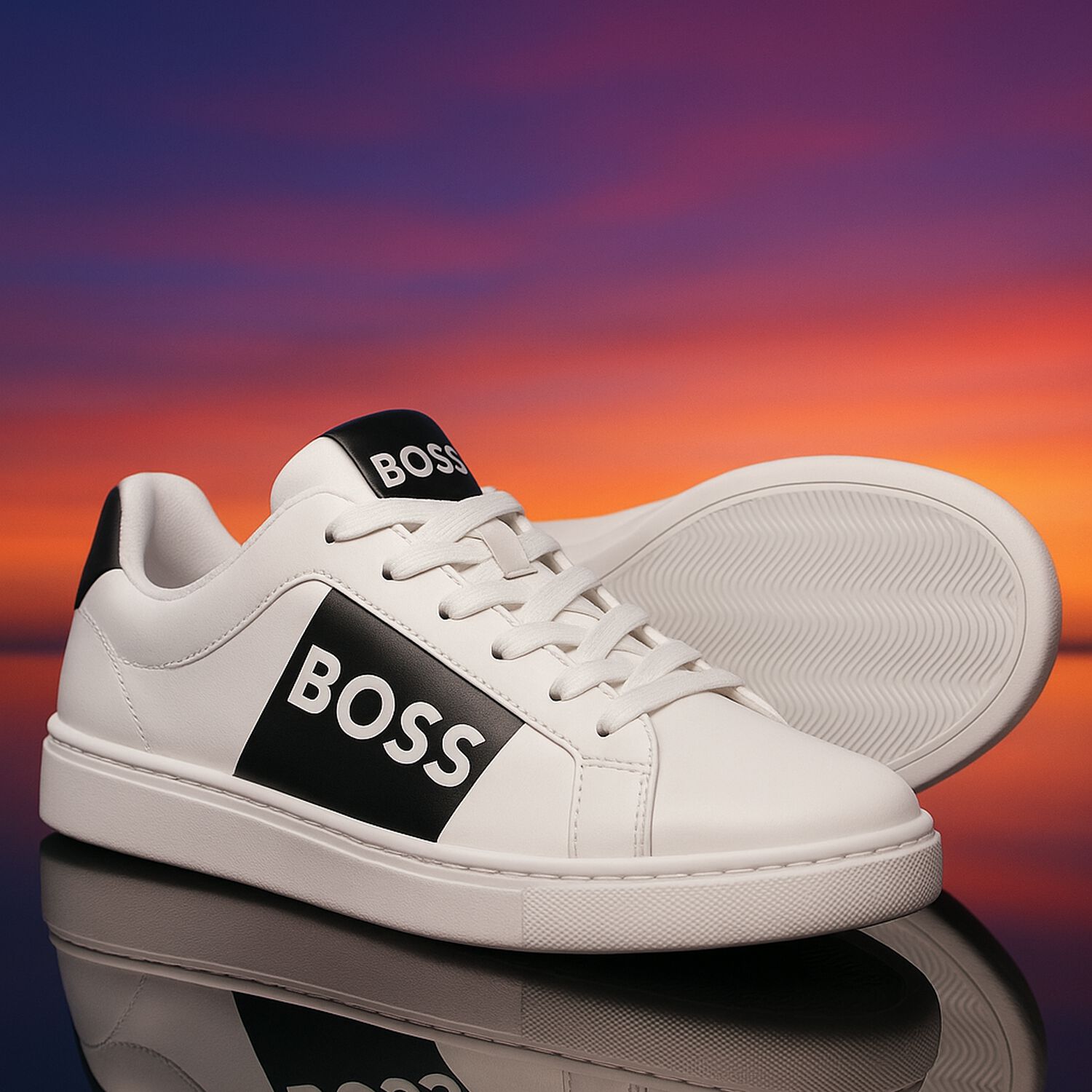 Boys White & Black Logo Trainers, 1, hi-res image number null