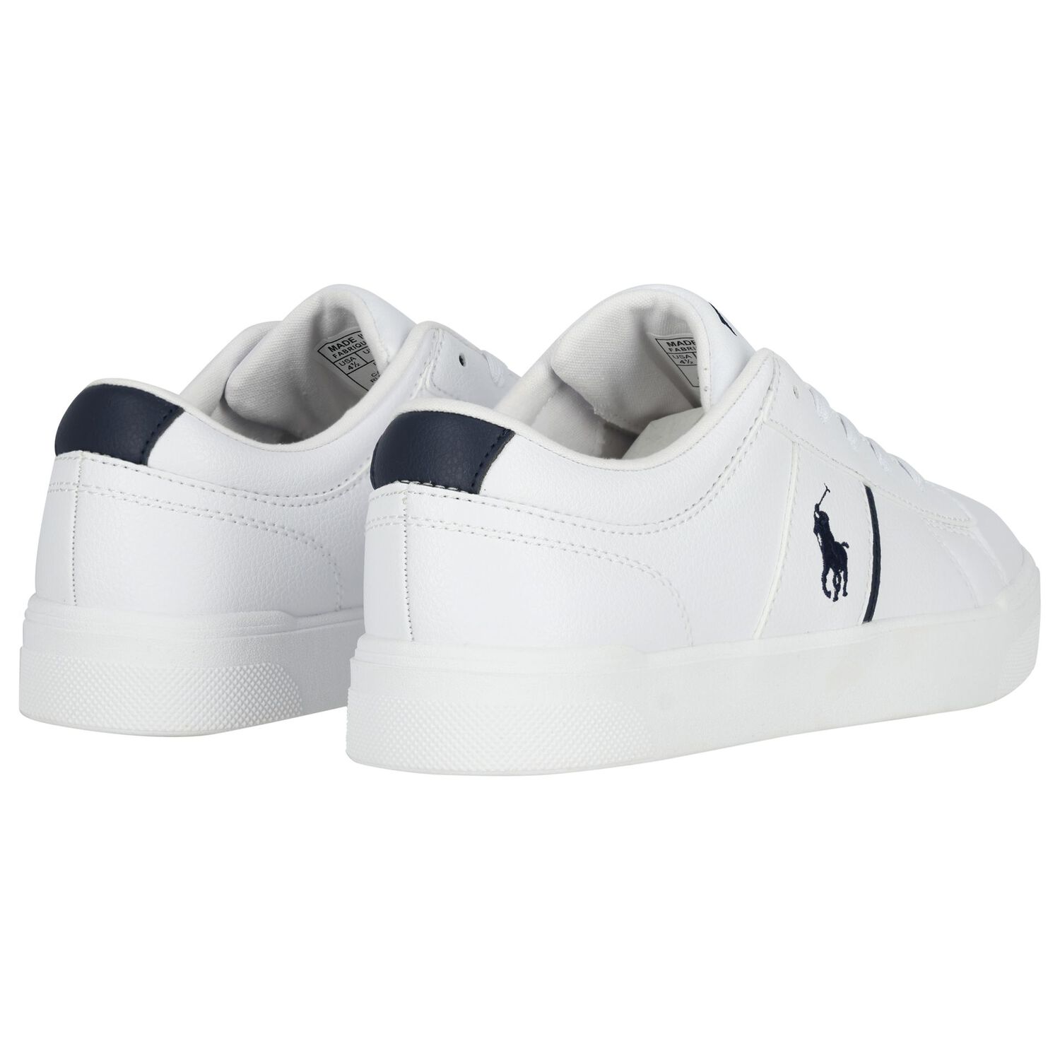 Boys White & Navy Blue Logo Trainers, 1, hi-res