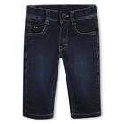 Younger Boys Navy Blue Logo Denim Jeans, 1, hi-res