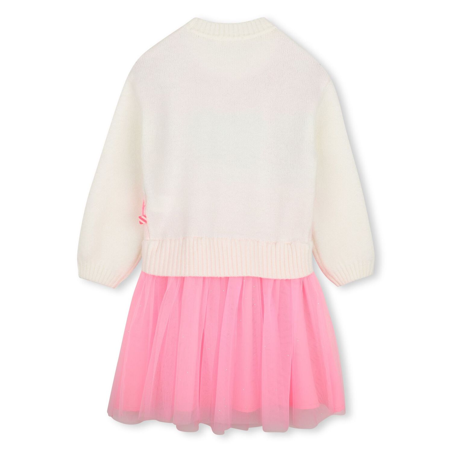 Girls Ivory & Pink Knitted Dress, 1, hi-res