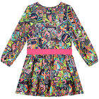 Girls Navy Blue & Neon Pink Dress, 1, hi-res