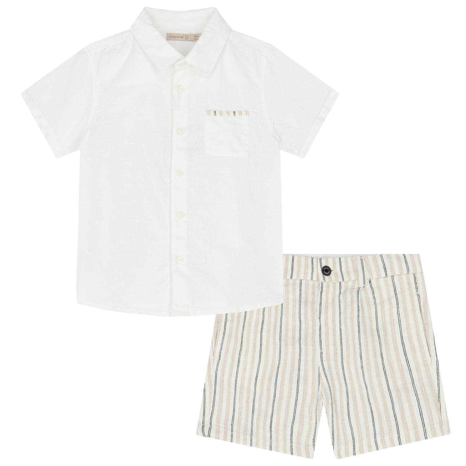 Younger Boys White & Beige Shorts Set, 2, hi-res