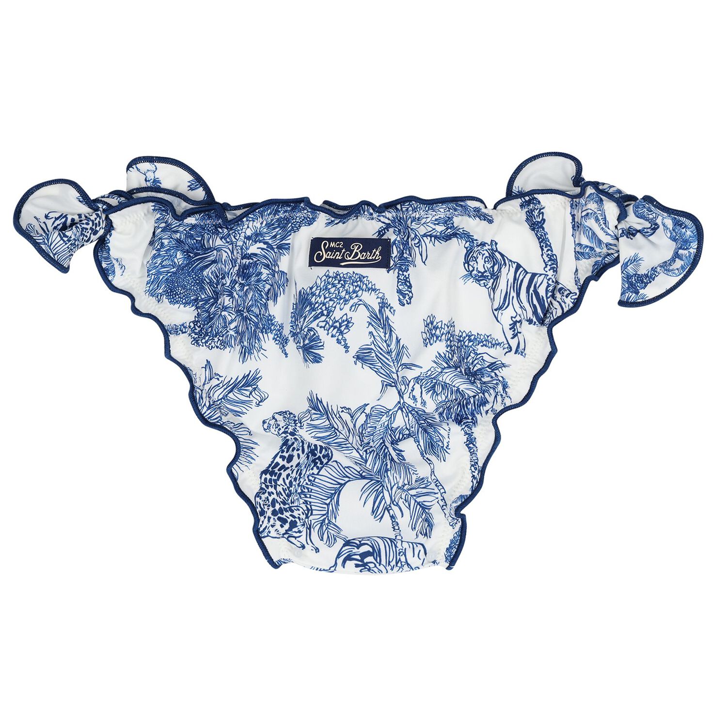 Girls Blue & White Palm Tree Bikini, 1, hi-res