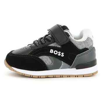 Boys Mini Me Black Logo Trainers