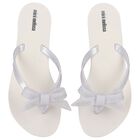 Girls White Logo Bow Flip Flops, 1, hi-res