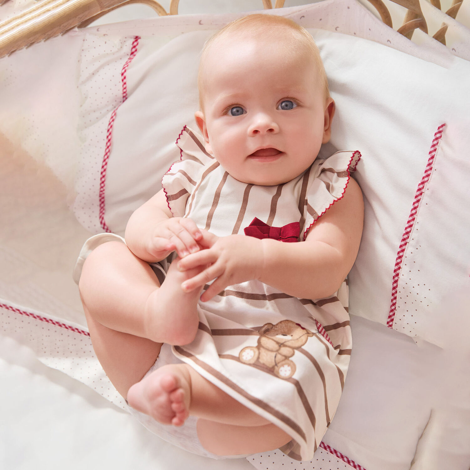 فستان بطبعة دبدوب مخطط باللون العاجي, 1, hi-res