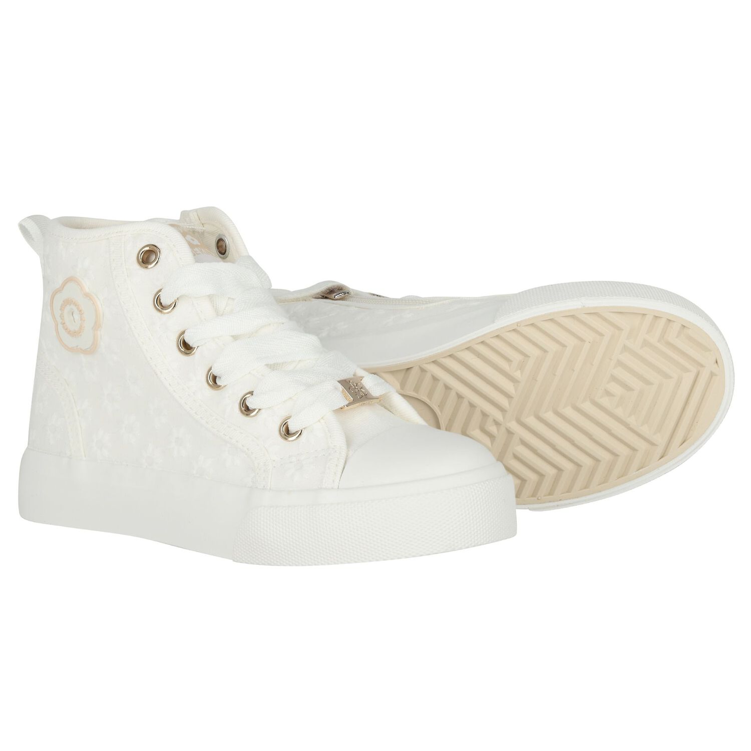 حذاء رياضي مزين بالزهور باللون الابيض للبنات , 1, hi-res