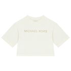 قميص بنات بشعار باللونين الأبيض والذهبي, 1, hi-res