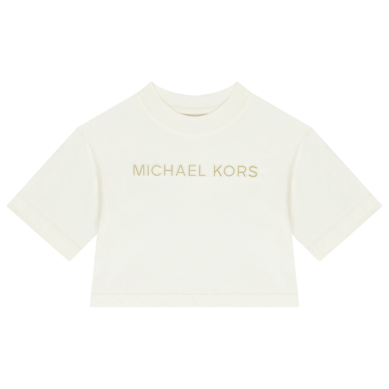 قميص بنات بشعار باللونين الأبيض والذهبي, 1, hi-res