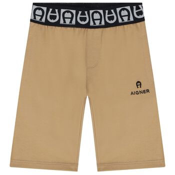 Younger Boys Beige Logo Bermuda Shorts