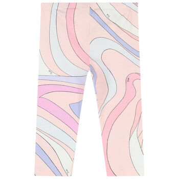 Younger Girls Pink Abstract Leggings